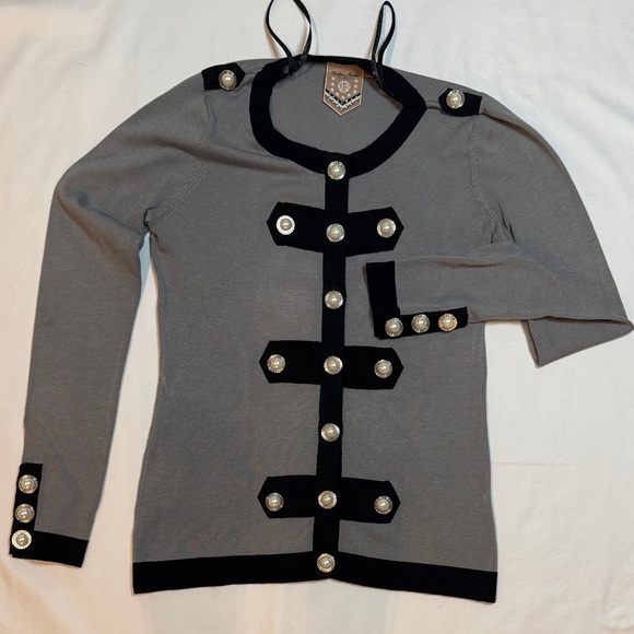 Twelve by Twelve Sweaters - Vintage Twelve by Twelve Pearl Button Military Knit Cardigan/M - Chanel Style